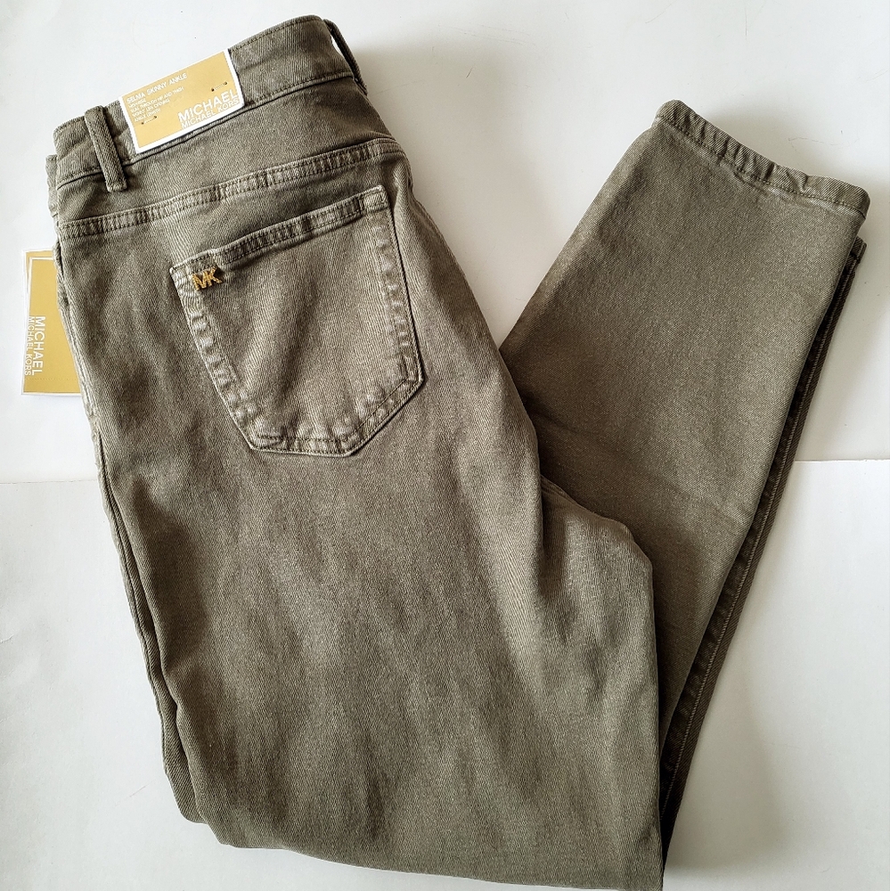 MICHAEL Kors Selma skinny ankle jeans MK logo womens Size 14 Olive